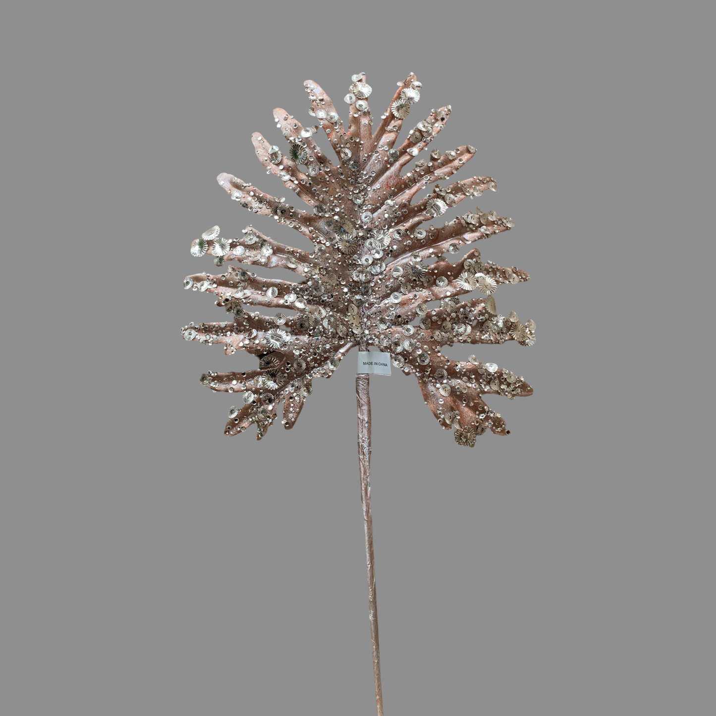 Hoja de palma rose gold con lentejuelas