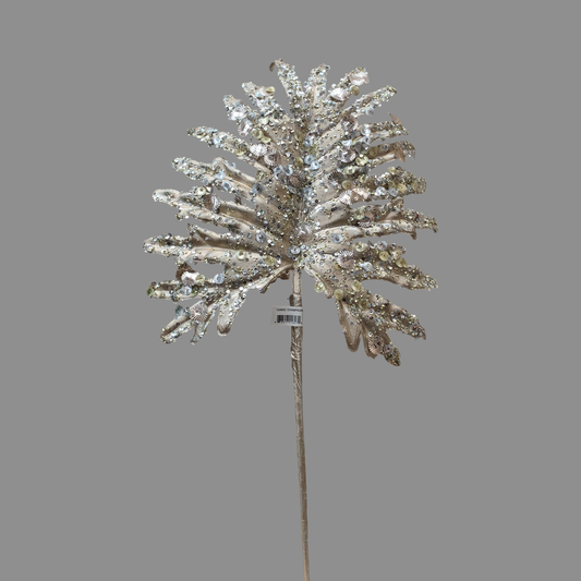 Hoja de palma champagne con lentejuelas